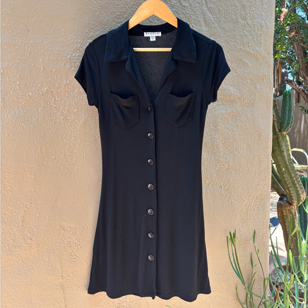 Bebe Black Button Up Mini Dress